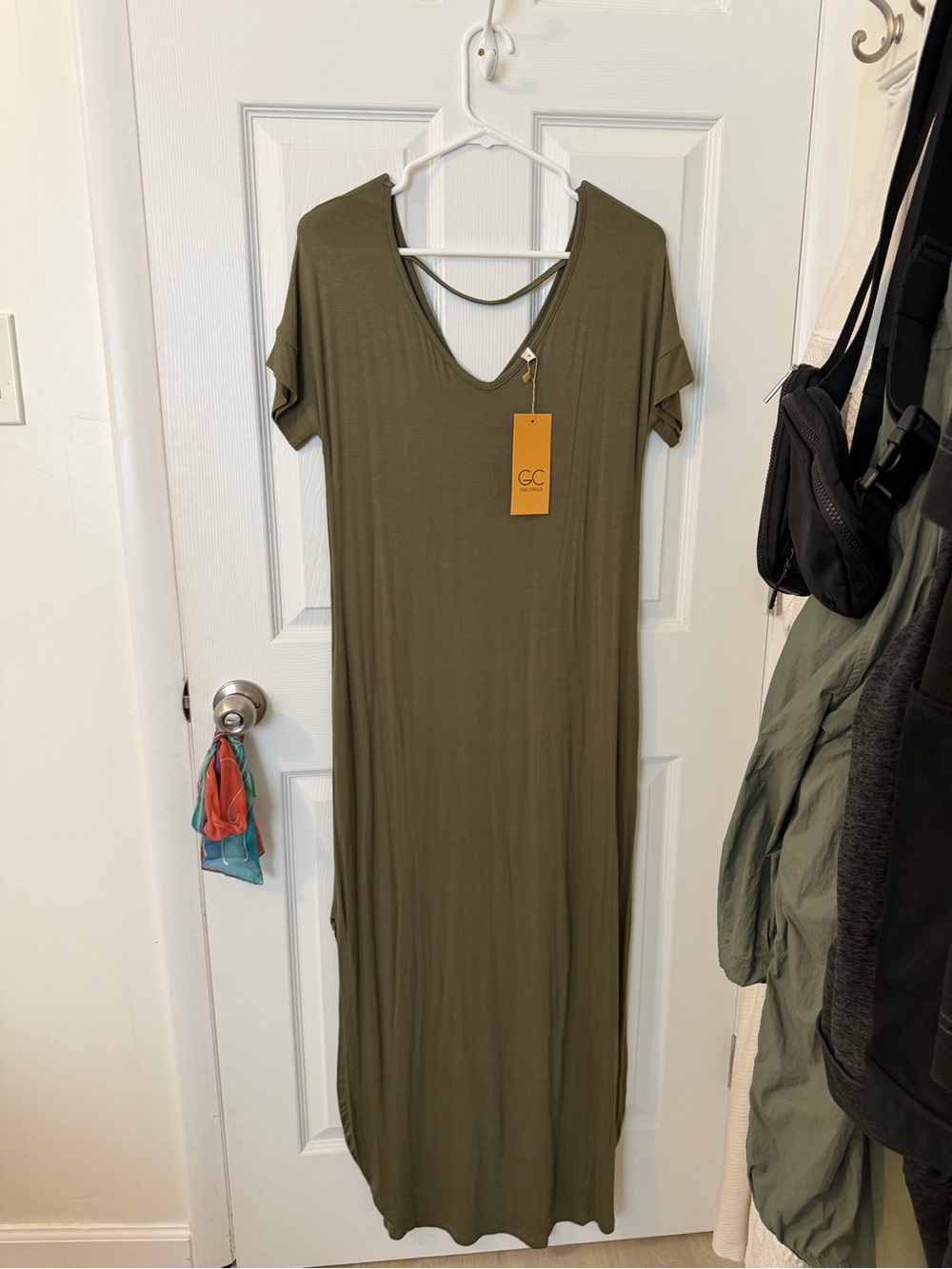 IC COLLECTION Olive V-Neck Short Sleeve Maxi Dress
